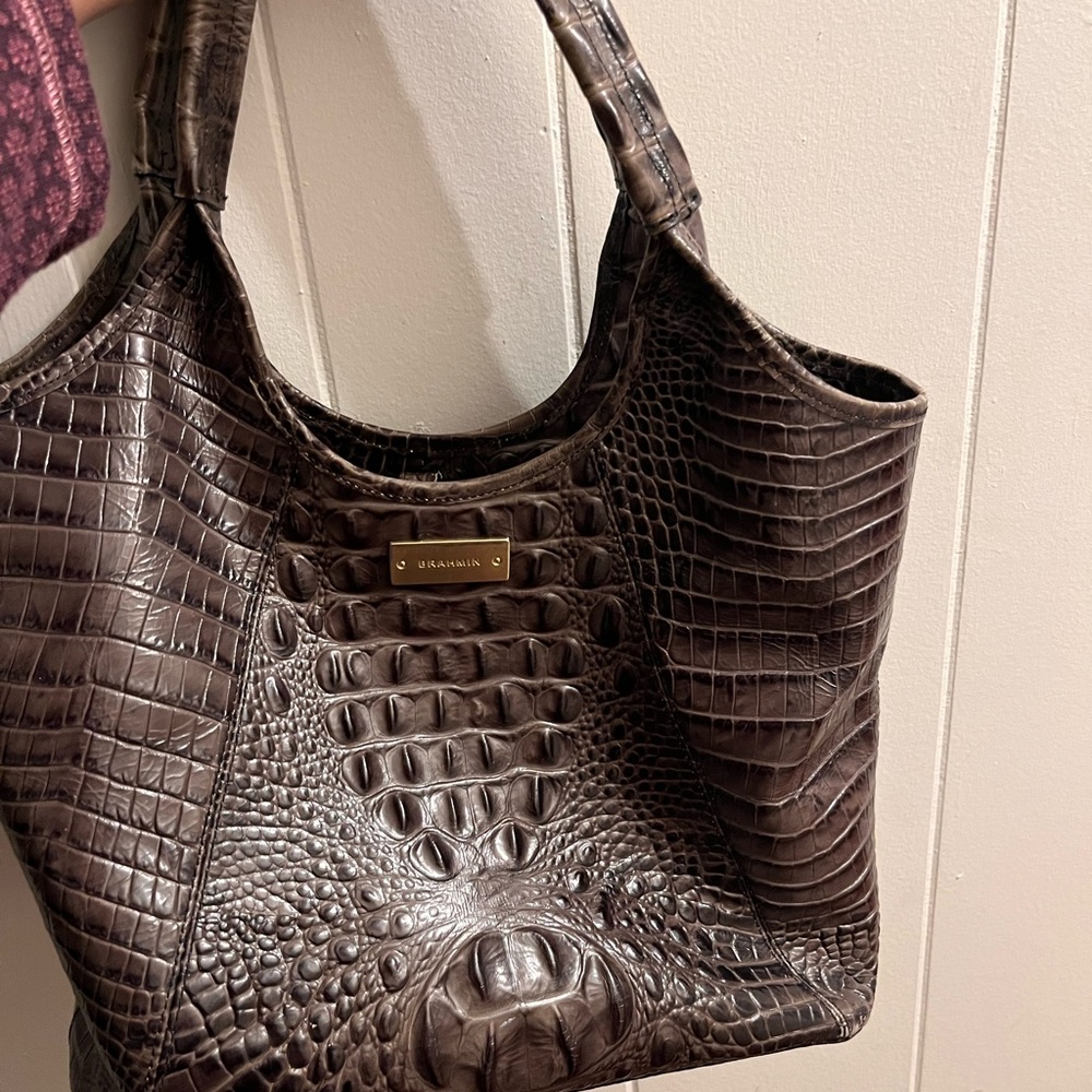 Brahmin Grey Crocodile Embossed Women's Bag